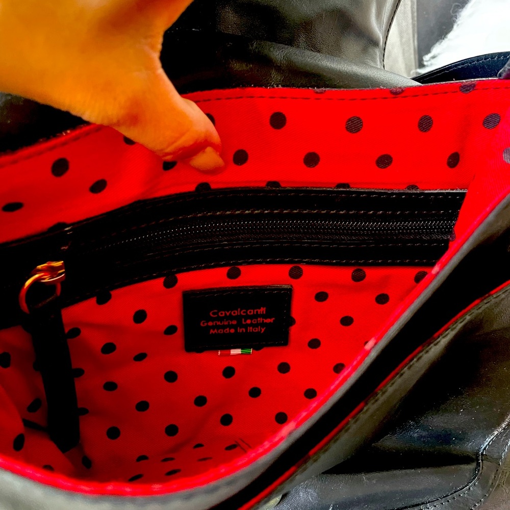 Cavalcanti saddle calf hair red black leather